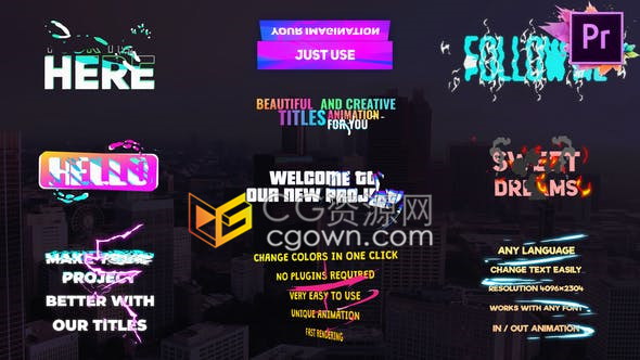 PR预设创意渐变文本动画标题模板制作社交媒体视频多彩文字特效