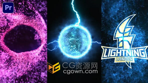 粒子涡旋闪电耀斑能量标志揭示游戏科技类LOGO片头PR模板下载