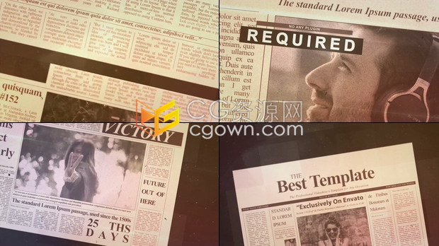 AE模板/PR预设-复古回忆旧报纸录像新闻报刊广告视差vfx历史幻灯片