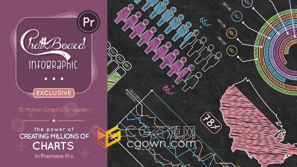 PR模板-15个黑板透明手绘风格粉笔字效果动画图表制作服务教育视频