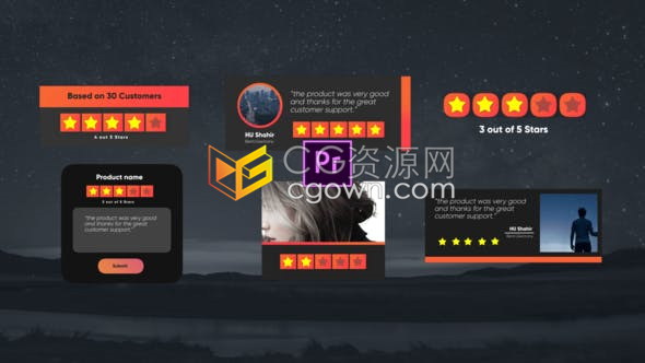 PR模板星级评分评论留言字幕条设计效果动画工程