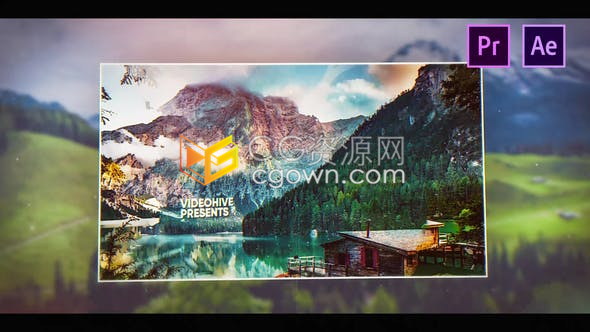 PR模板/AE模板-非常唯美的视差水彩遮罩特效3D立方体图片轮换翻转动画效果视频相册