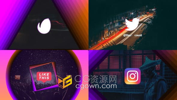 PR模板4K时尚酷炫毛刺效果赛博朋克风格标志片头