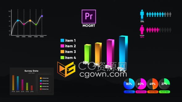 PR模板5款信息图表数据调查曲线图Motion Graphic预设素材