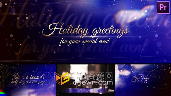 PR模板-优雅金色标题闪烁粒子散景效果节日精美动画贺卡颁奖典礼介绍婚礼视频