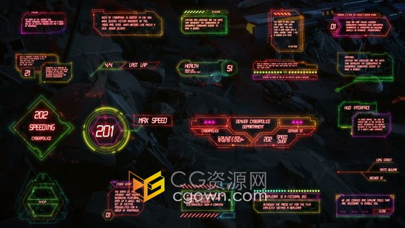 4K未来科技多彩HUD界面文本标题框动画PR模板