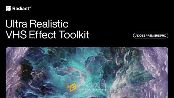 逼真的色彩失真扫描线和复古VHS磁带滤镜怀旧效果叠加-PR模板