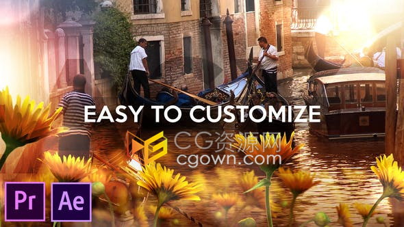 AE/PR模板-夏日阳光雏菊花卉虚化背景自然幻灯片相册视频制作