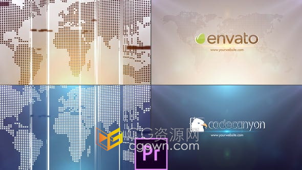 PR模板-两个版本全球商业科技地图图形动画公司品牌视频片头