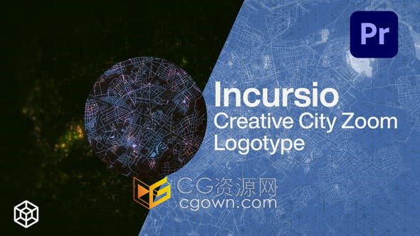 PR模板-创意散景效果街道交通地图动画城市缩放揭示LOGO片头