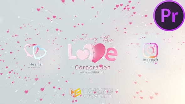 情人节LOGO定格画面爱心迸出动画效果-PR模板