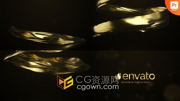 PR模板-4K分辨率金色飘带布料丝带动画LOGO视频片头