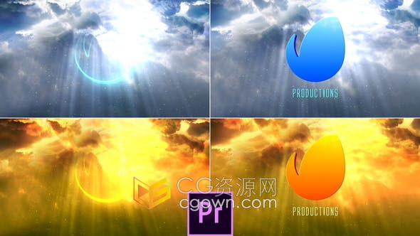 PR模板-天堂般的光芒散落粒子3d标志揭示动画