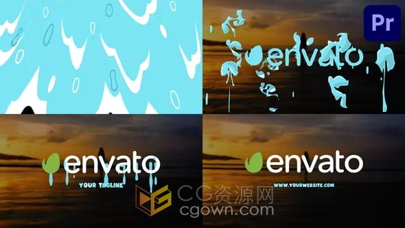 卡通海浪飞溅水流动图形动画LOGO视频片头PR模板下载