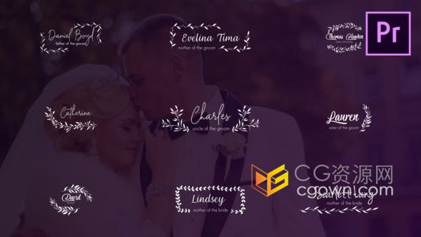 18款花叶子元素徽章标签设计婚礼标题字幕条动画-PR模板