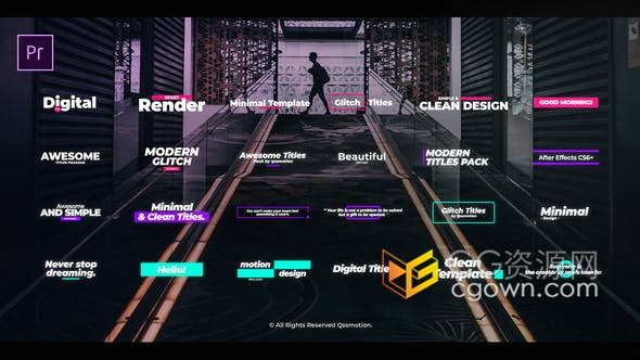 4K分辨率26组故障特效视频字幕毛刺扭曲文字标题动画-PR模板