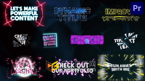 PR模板-卡通多彩发光动态能量爆炸效果文本标题动画