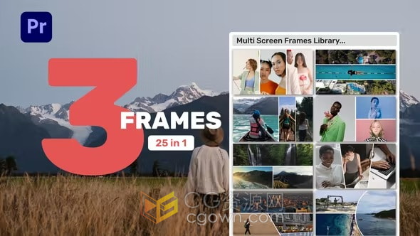 PR模板-拆分视频墙分屏多屏幕框架展示休育视频婚礼旅行相册