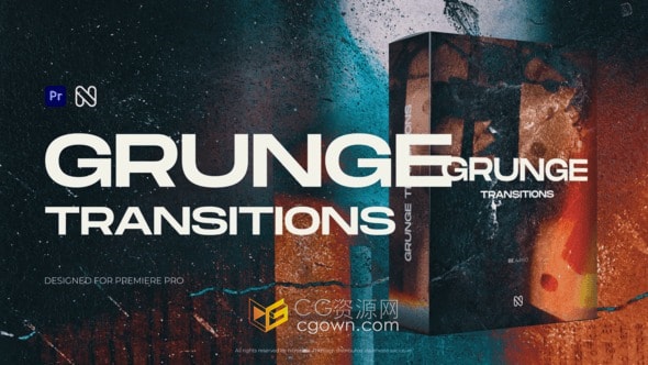 陈旧艺术破旧效果视频过渡效果PR转场模板Grunge Transitions