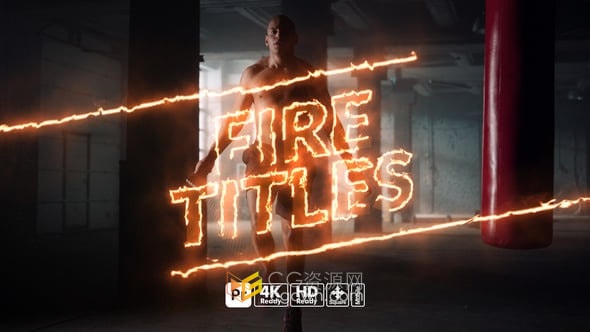 燃烧火焰线条轮廓文本排版动画适合健身运动视频标题-PR模板