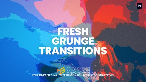 Grunge Transitions 95个水彩笔刷彩墨晕染转场元素-免费PR过渡模板