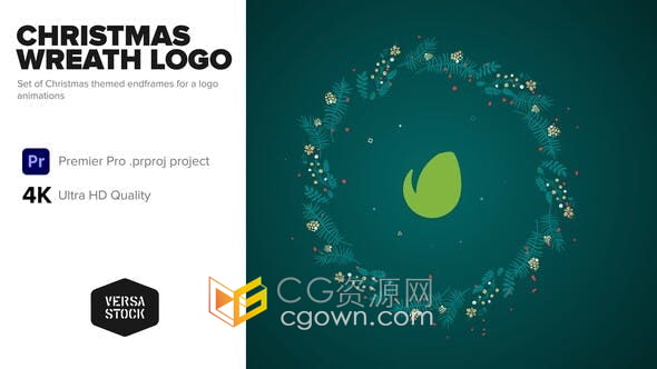 PR模板-美丽圣诞元素花环绿叶环绕标题标志LOGO展示动画