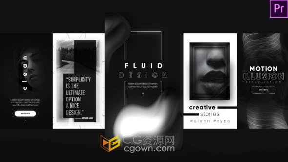 Premiere Pro 2019制作单色黑白风格设计媒体小视频竖屏幕动画-PR模板