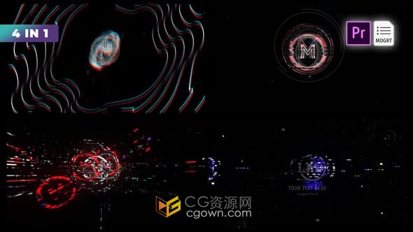 4种毛刺效果数字小故障LOGO适合人工智能未来派高科技片头-PR模板