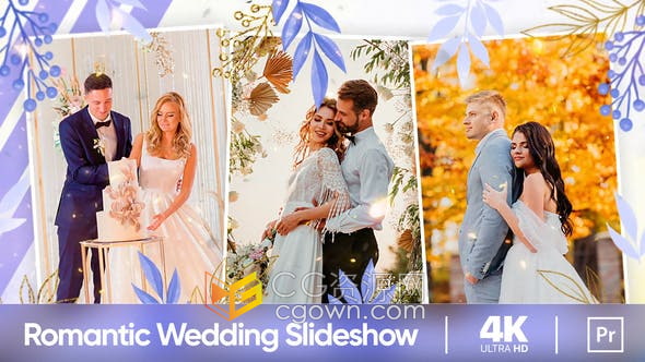 PR模板-浪漫薰衣草色与高贵金黄色花卉水彩元素制作幸福婚礼视频