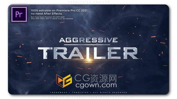 AE/PR模板-史诗侵略性风格钢质标题冒险游戏体育赛事电影预告片