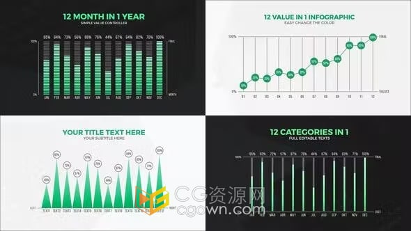 12 Value Infographic Charts信息图表报告制作动画PR模板