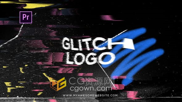 Premiere制作Glitch Distortion Logo故障失真简介标志视频片头-PR模板