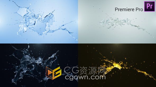 液体特效碰撞水飞溅动画演绎LOGO视频片头多种配色风格-AE模板