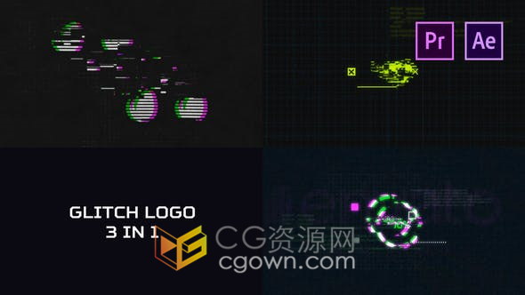 Glitch Logo像差损坏数字失真错误毛刺rgb分割视频片头-AE与PR模板