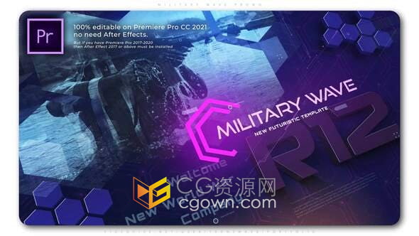 AE/PR模板-HUD六边形元素数字风格科学视频新武器演示军事技术宣传片