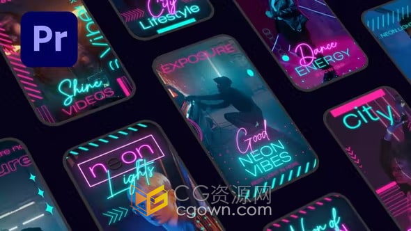 10个霓虹灯主题社交媒体短视频包装动态宣传海报-PR模板