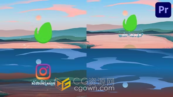 卡通手绘彩色海滩绘画风格LOGO标志展示PR模板