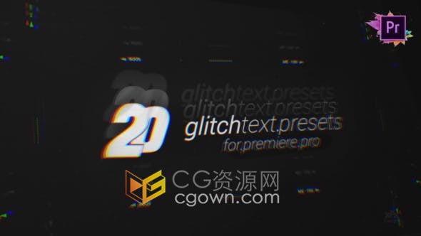 20 Glitch Text Presets 故障数字失真闪烁文字标题动画预设包-PR模板