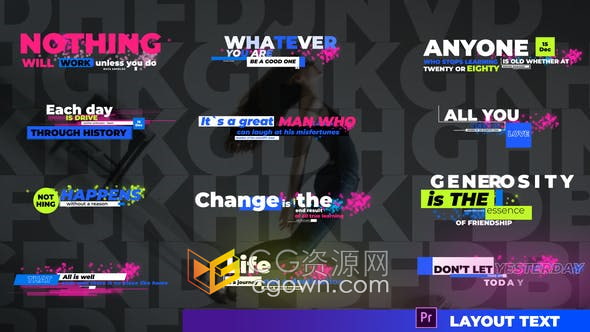 PR模板-现代彩色条纹和粒子文本布局字幕标题动画