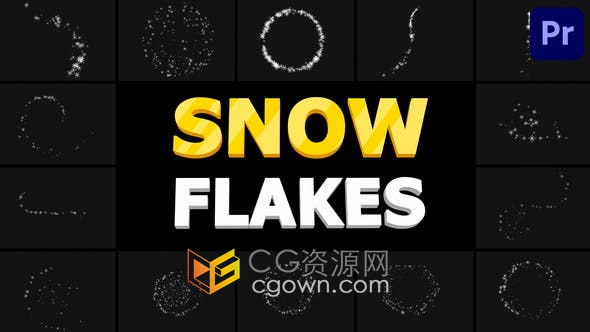 PR模板-魔法雪花薄片动画雪元素卡通视频过渡