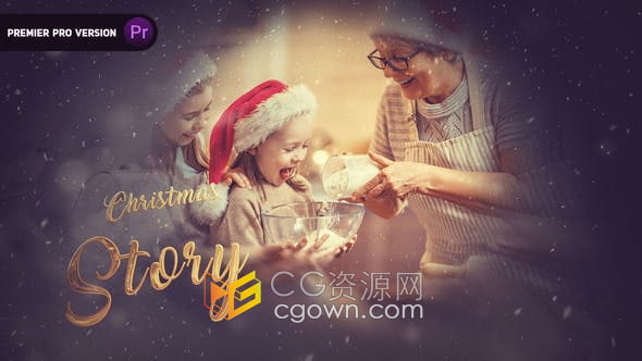 PR模板-温馨浪漫雪花纷飞冬季视差效果圣诞新年家庭活动电子相册