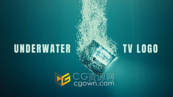 PR模板-老式电视坠入水中产生气泡水下标志动画揭示