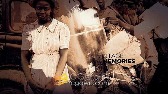 老旧黄色复古风格回忆相册笔刷动画遮罩展示照片视频效果-PR与AE模板