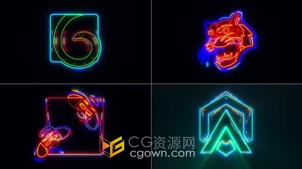 霓虹灯闪烁故障标志动画PR LOGO模板