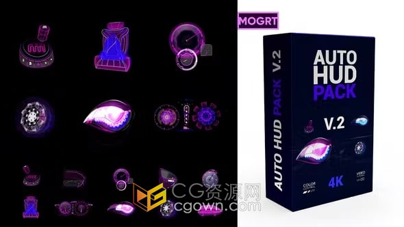 PR科技元素模板-超过22个3D透视图组合变体汽车技术元素包AUTO HUD