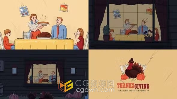 卡通图形动画元素感恩节片头制作PR模板