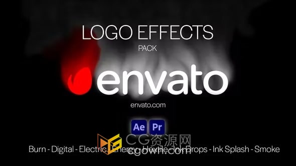 免费下载8种标志动画活力数字墨滴飞溅灼烧烟雾等效果-AE与PR模板