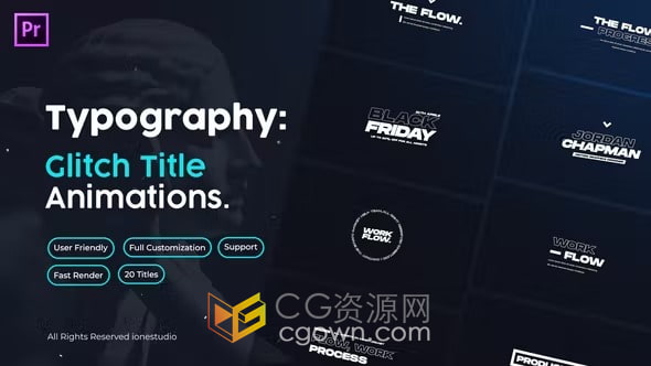 Glitch Titles PR模板下载20个故障特效文字标题视频字幕