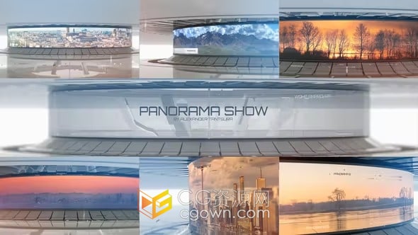 3D全景玻璃曲屏视图展示PR视频模板制作