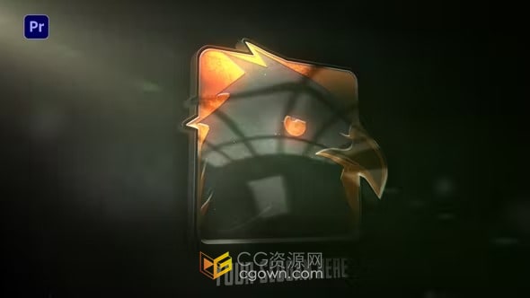 3D黑金色带阴影金属光面标志动画-PR模板